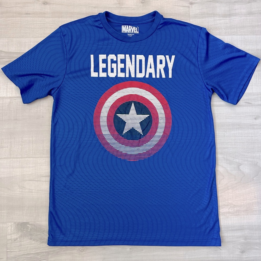 Marvel Captain America Mens Blue Legendary Shield Performance T-Shirt MD MDMD01